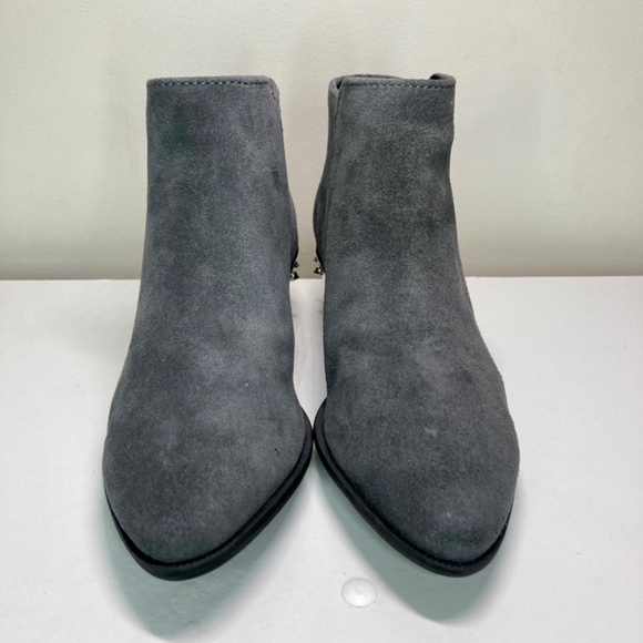 Sam Edelman Suede Leather Ankle Boots Low Heel Side Zipper Pointy Toe Grey Navy - Picture 4 of 8